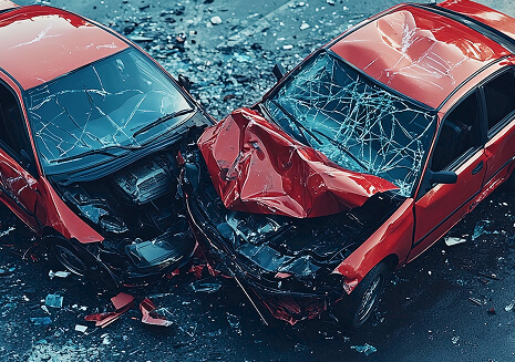 Two red cars after a Mobile accident